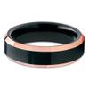 6mm Polished Black Tungsten Carbide Ring Beveled Rose Gold Edge Unisex Band 10 view 2