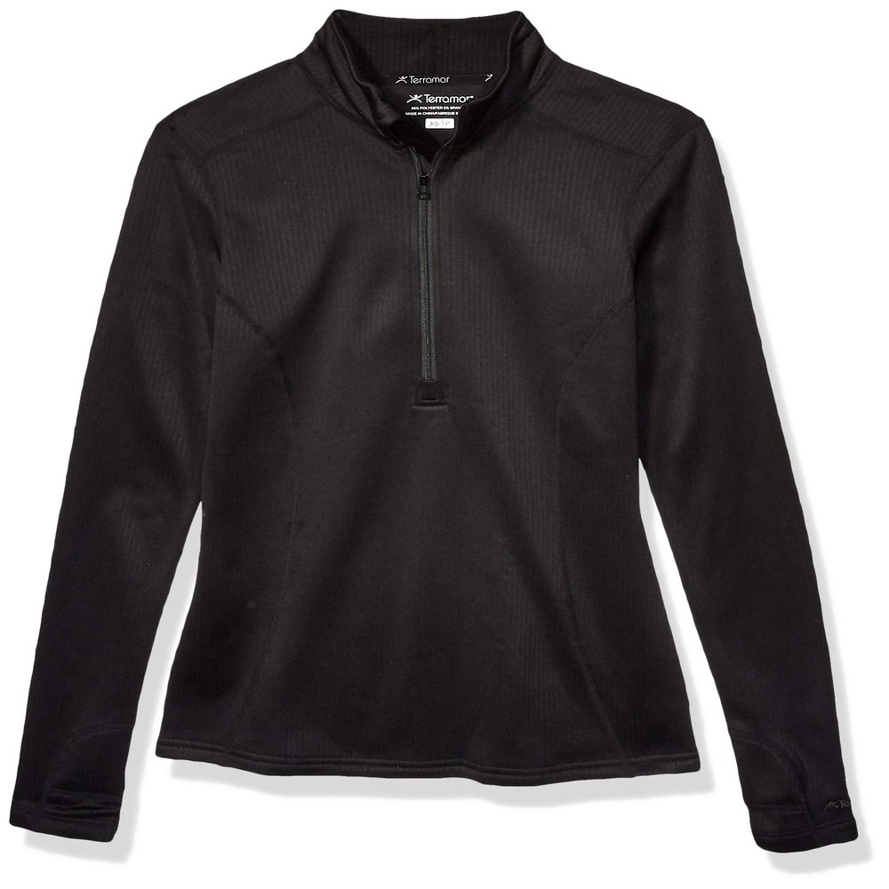 Terramar Vertex Expedition Weight Long Half Zip Tops, Black, X-Large/(16)