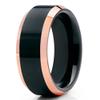 8mm Rose Gold Tungsten Carbide Wedding Band Polished Black Finish Beveled Edges Unisex Ring 8 view 1