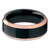 8mm Rose Gold Tungsten Carbide Wedding Band Polished Black Finish Beveled Edges Unisex Ring 8 view 2