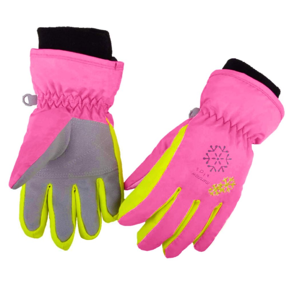 Azarxis Kids Children Snow Gloves Winter Windproof Ski Glove for Snowboarding, Cycling (9-12 Years Old, Rose Red)