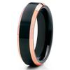 6mm Polished Black Tungsten Carbide Ring Beveled Rose Gold Edge Unisex Band 6.5 view 1