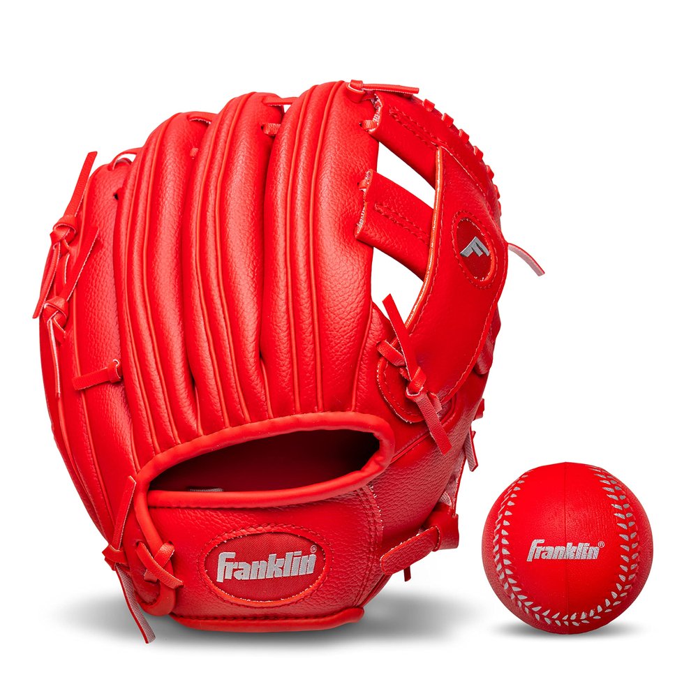 Franklin Sports 9.5" RTP Performance Teeball Glove and Ball Combo Red - Right Handed Thrower