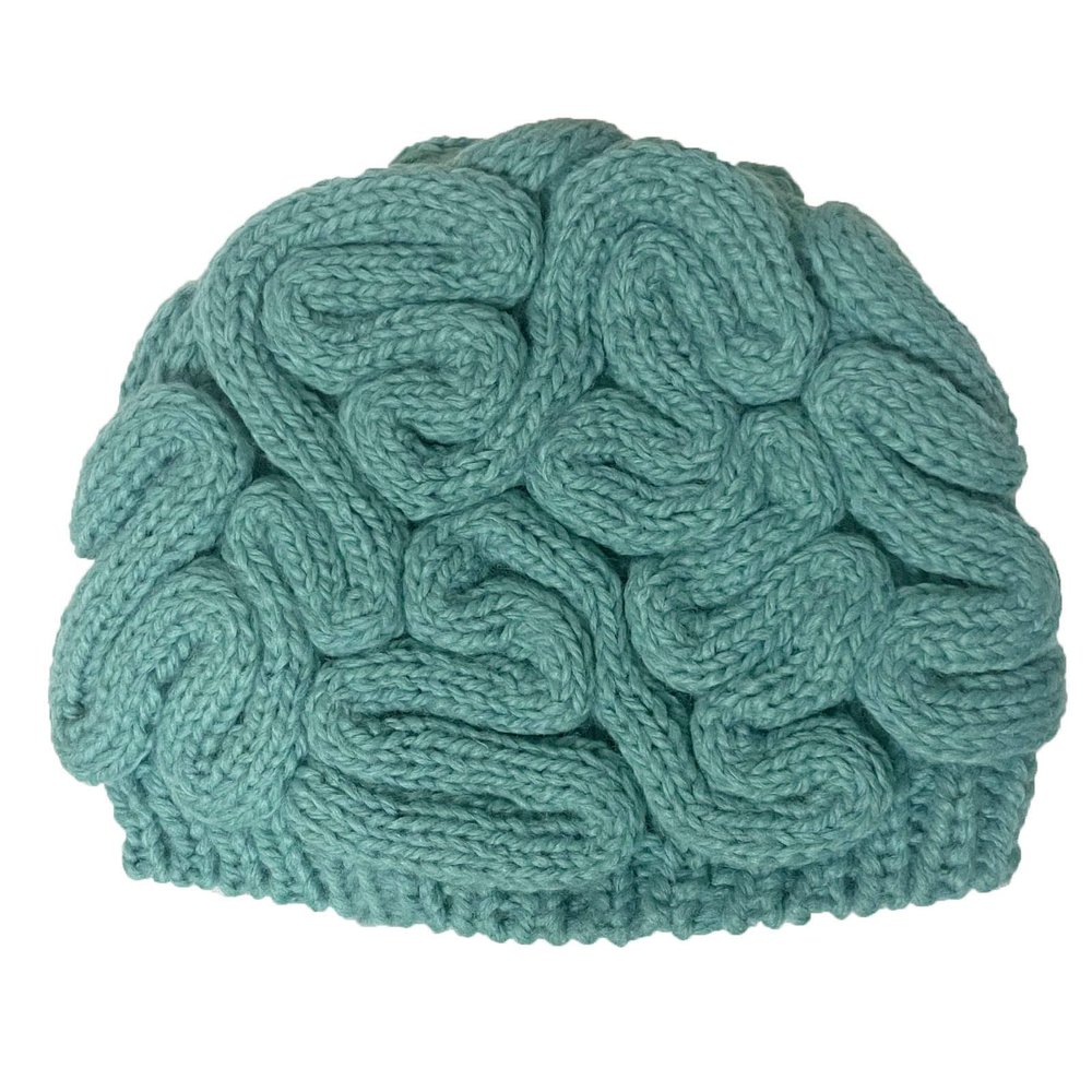BIBITIME Unisex Handmade Knitted Brain Beanie Cap Halloween Hat Anniversary Mother's Day (Made to fit Average Adult, Peacock Blue)