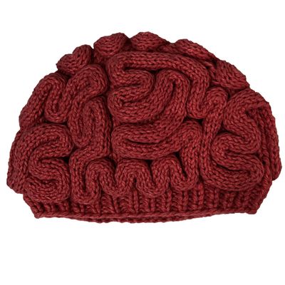BIBITIME Unisex Handmade Knitted Brain Beanie Cap Halloween Hat (Made to fit Average Adult, Wine Red)