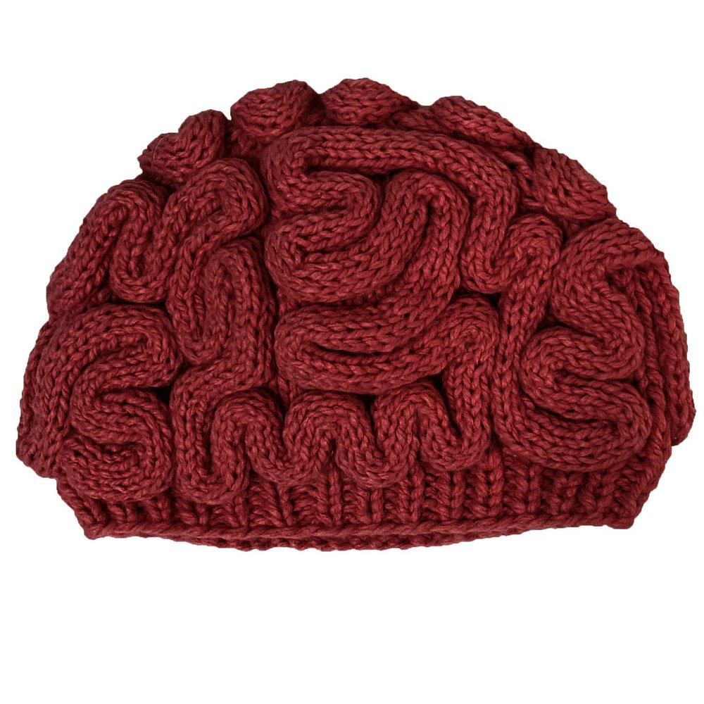 BIBITIME Unisex Handmade Knitted Brain Beanie Cap Halloween Hat (Made to fit Average Adult, Wine Red)
