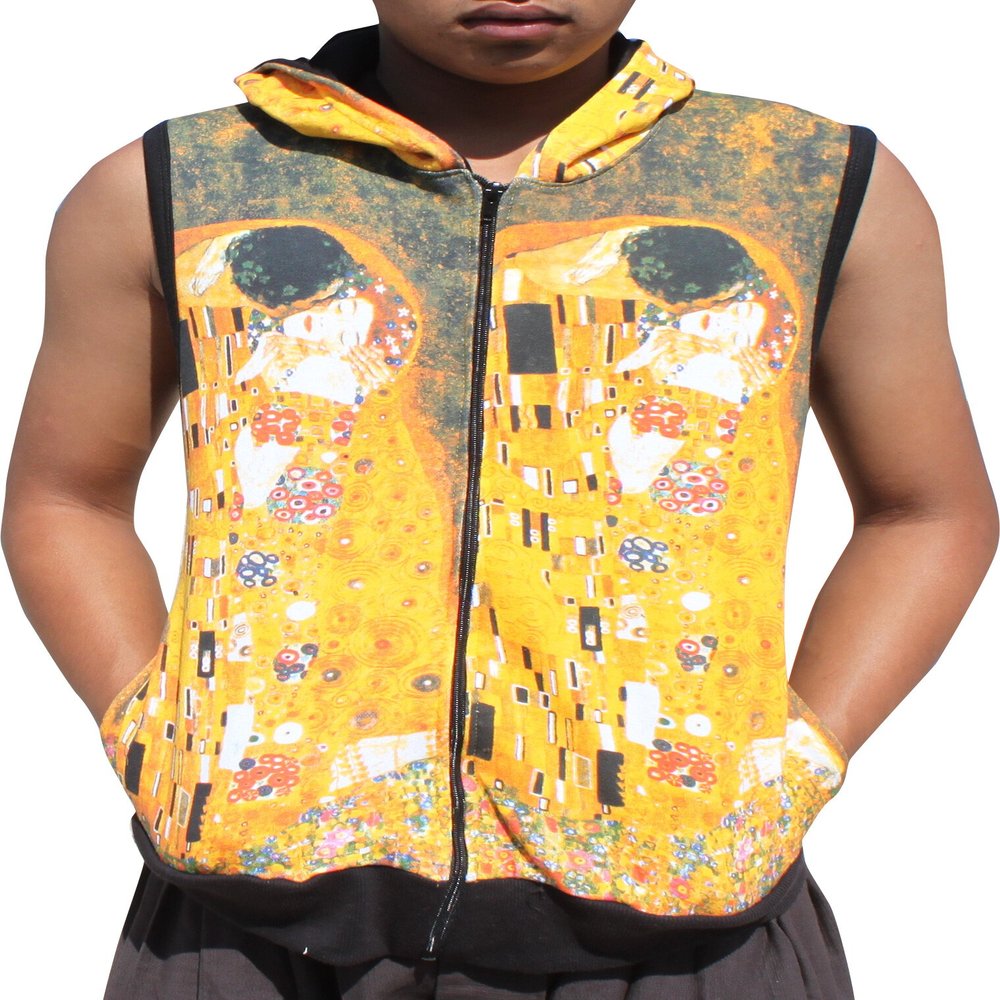 RaanPahMuang Hoody Sleeveless Artwork Jacket Salvador Dali Monet Gustav Klimt Vincent Van Gogh, X-Large, Cotton Hoody Vest - Gustav Klimt - The Kiss