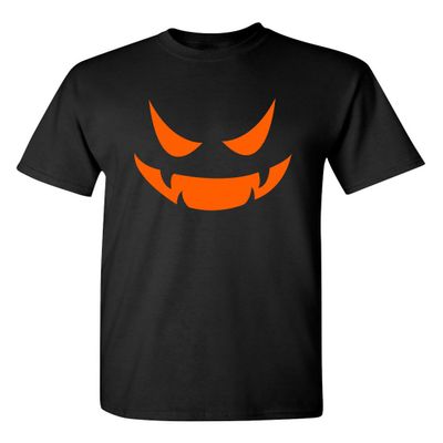 Vampire Pumpkin Smile Face Emoticon Tee Spooky Shirt | Bold Humor Mens Graphic Tees Unique Halloween Graphic Novelty T Shirts USA Printed M Black