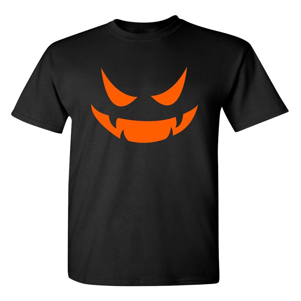 Vampire Pumpkin Smile Face Emoticon Tee Spooky Shirt | Bold Humor Mens Graphic Tees Unique Halloween Graphic Novelty T Shirts USA Printed M Black