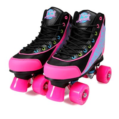 Kandy-Luscious Kids Roller Skates for Girls and Boys - Durable, Comfortable Children's Outdoor Roller Skates with Ankle Support & Fun Colorful Designs | Disco Diva Black | Size 13 Junior