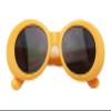 V.W.E. Vintage Sunglasses UV400 Bold Retro Oval Mod Thick Frame Sunglasses Clout Goggles with Dark Round Lens (Canary Yellow) view 3