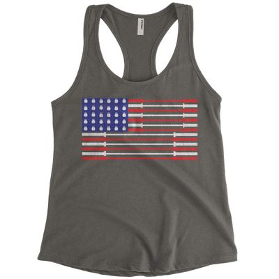 Women's Dumbbell American Flag Workout Gym Fitness Racerback Tank Top (Charcoal, Large)