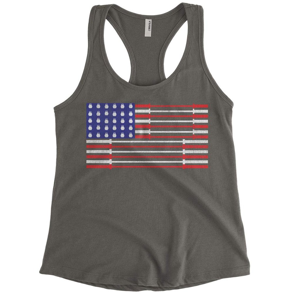 Women's Dumbbell American Flag Workout Gym Fitness Racerback Tank Top (Charcoal, Large)