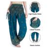 Lannaclothesdesign Harem Pants Women High Waist Bohemian Yoga Pants with Pockets - Boho Hippie Clothes (XL, Teal Peacock Flower) view 4