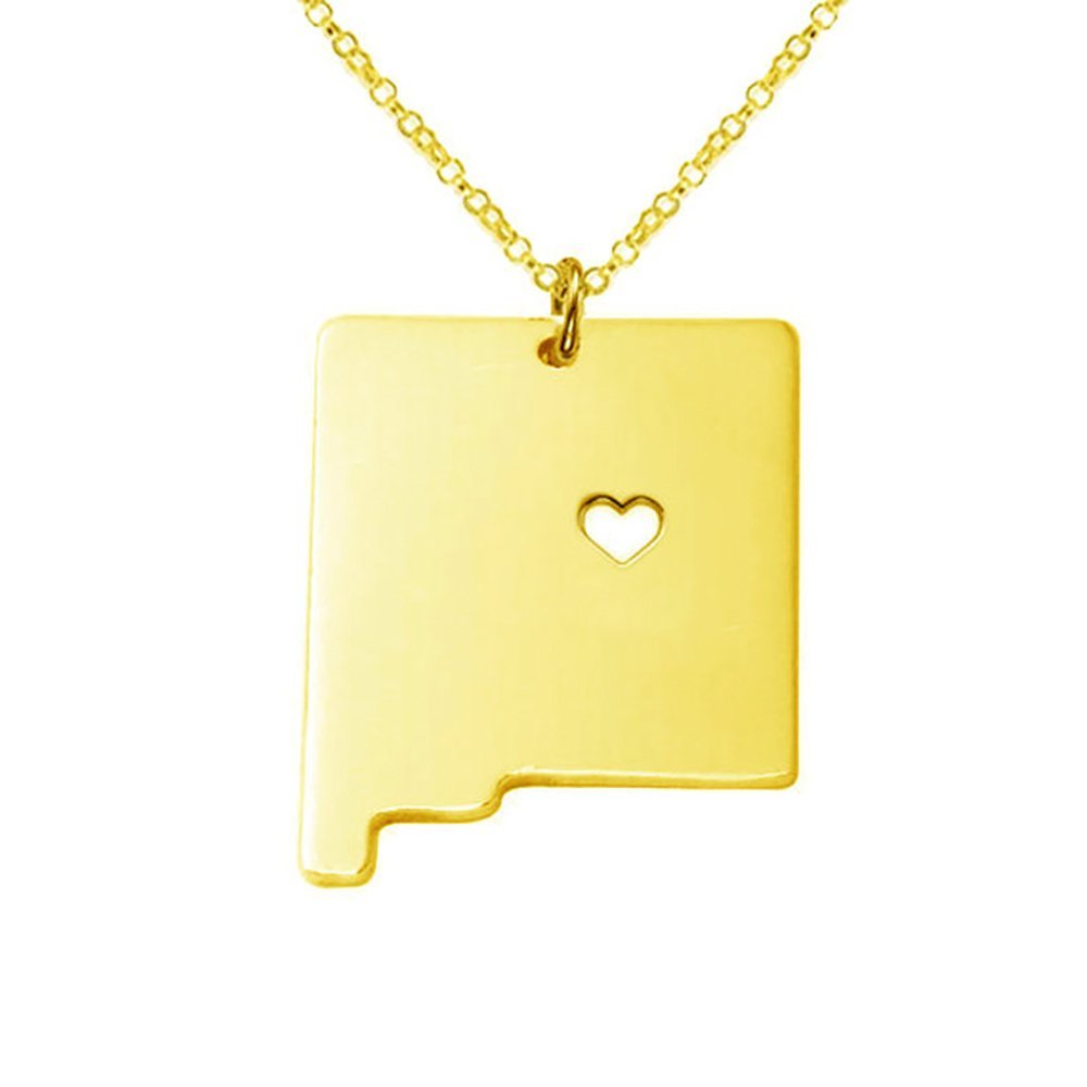 18K Gold Silver Country Map Charm Pendant New Mexico State Map Necklace Jewelry (Gold)