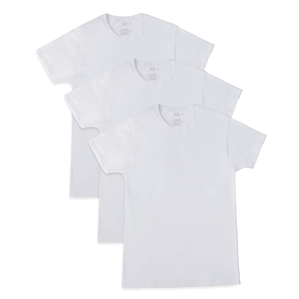 Fruit of the Loom mens 3-pack Breathable Crew T-shirt Underwear, Regular - White, Small US