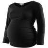Bhome Maternity Shirt Long Sleeve Basic Top Ruch Sides Bodycon Tshirt for Pregnant Women Black L view 1