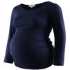Bhome Maternity Shirt Long Sleeve Basic Top Ruch Sides Bodycon Tshirt for Pregnant Women Navy Blue L view 1