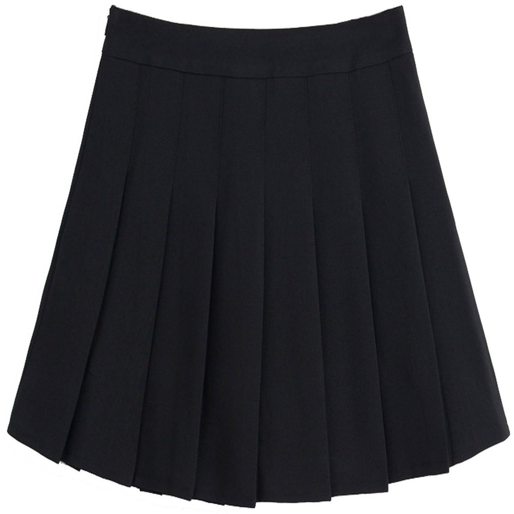 chouyatou Women's Simple High Waist All Around Pleated A-Line Skirt (Medium, Black)