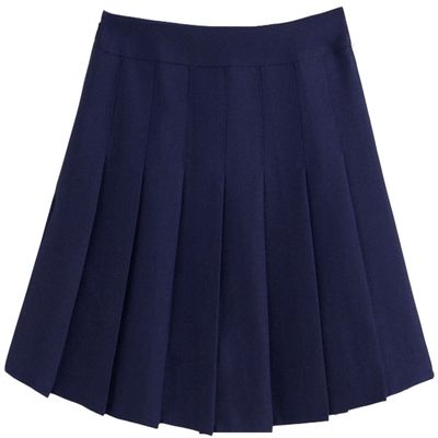 chouyatou Women's Simple High Waist All Around Pleated A-Line Skirt (Large, Navy)