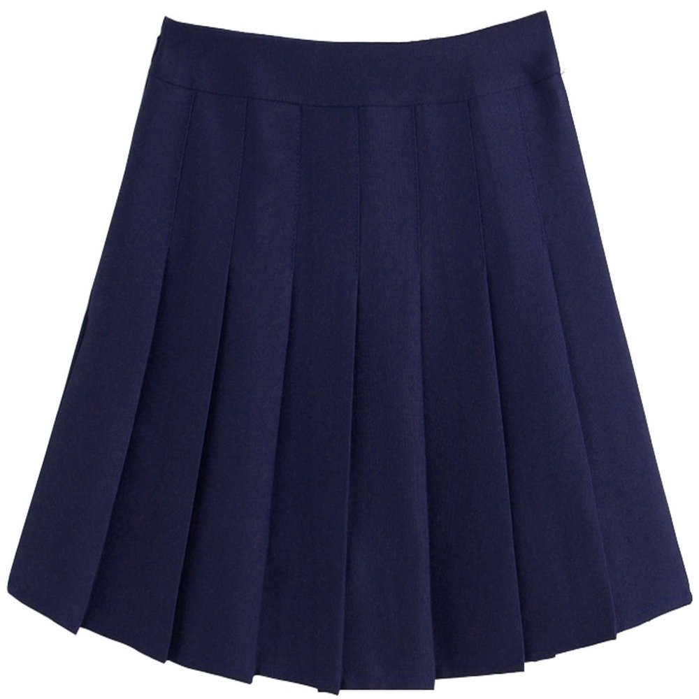 chouyatou Women's Simple High Waist All Around Pleated A-Line Skirt (Large, Navy)