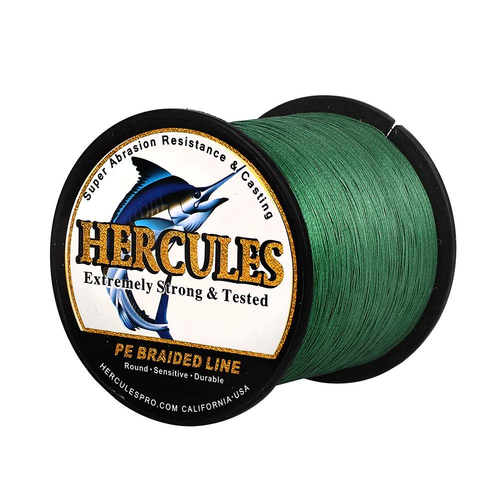 HERCULES Super Cast 1000M 1094 Yards Braided Fishing Line 20 LB Test for Saltwater Freshwater PE Braid Fish Lines Superline 8 Strands - Green, 20LB (9.1KG), 0.20MM