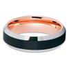 6mm Rose Gold Tungsten Carbide Wedding Ring Black Brushed Finish Silver Polished Edge Unisex Band 5 view 2