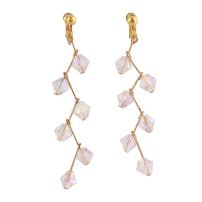 Grace Jun Handmade Austrian Crystal Screw Clip on Earrings With Pierced Earrings 6 Colors (White clip-on)