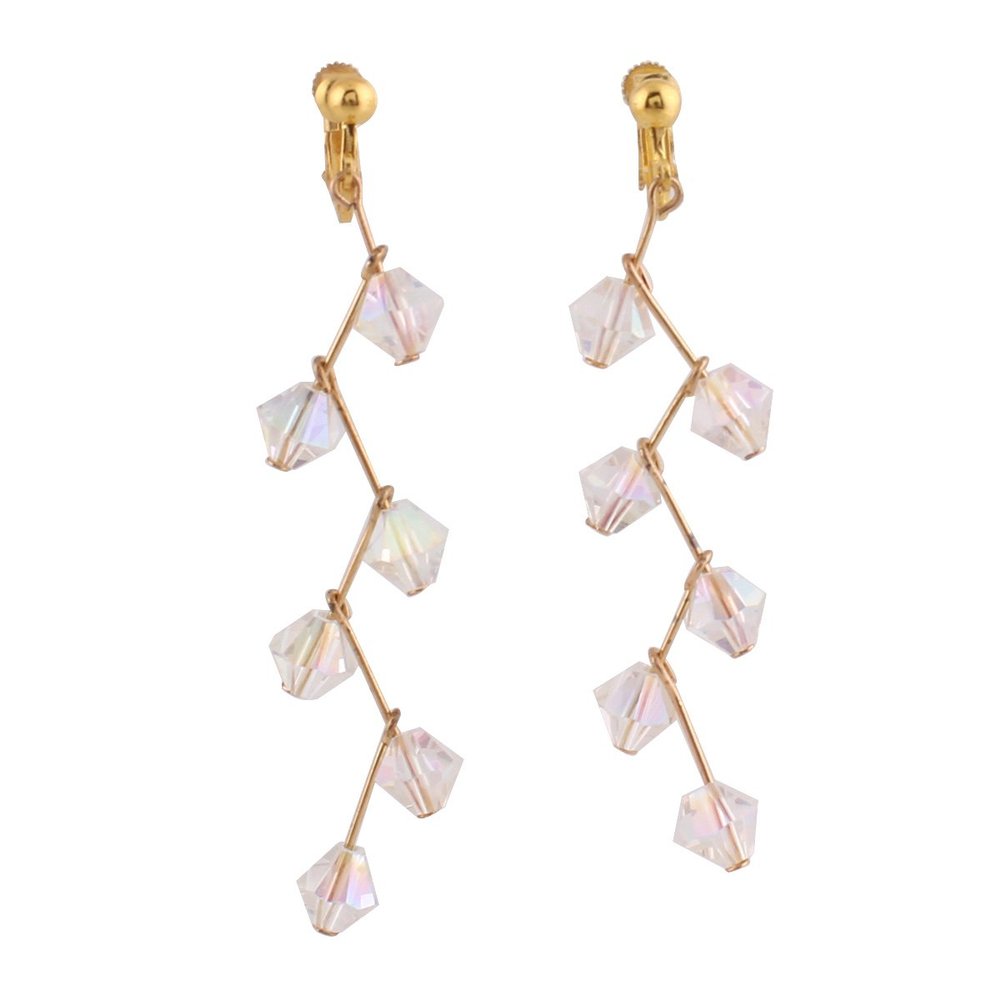 Grace Jun Handmade Austrian Crystal Screw Clip on Earrings With Pierced Earrings 6 Colors (White clip-on)