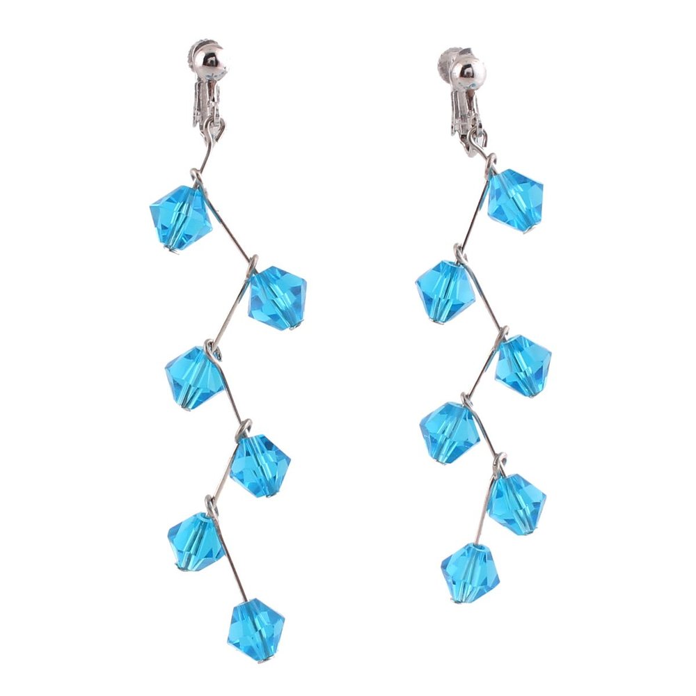 Grace Jun Luxury Bridal Style Blue Crystal Clip on earrings for Women Wedding Not Allergy (Blue clip-on)