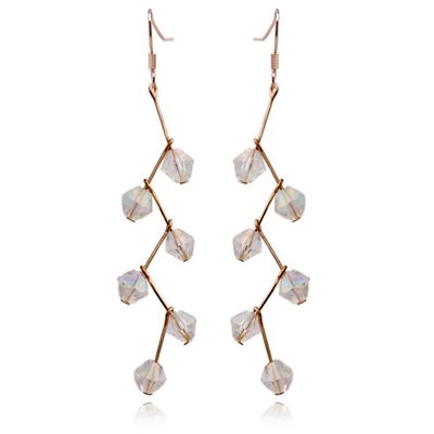 Grace Jun Gold Plated Crystal Long Dangle Drop Earrings (White ear hook)