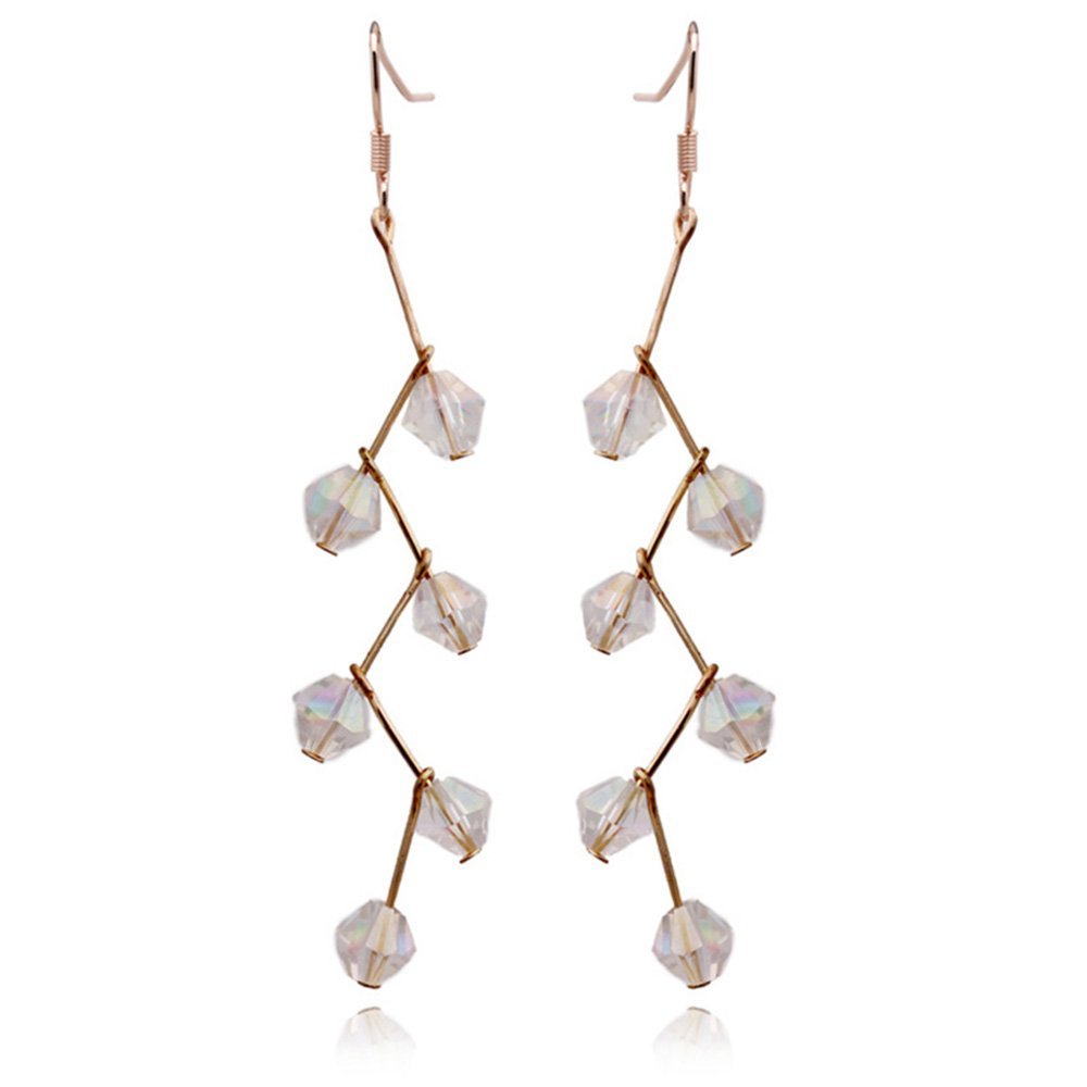 Grace Jun Gold Plated Crystal Long Dangle Drop Earrings (White ear hook)