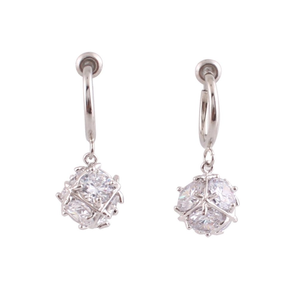Grace Jun Bridal Platinum Plated CZ Round Ball Clip on Earrings Without Piercing Ear Clip Jewelry (Clip-on)