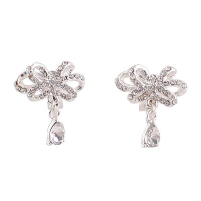 Grace Jun Gold Plated Bowknot Shape Clip on Earrings Non Piercing for Women Ear Clip(Silver Plated)