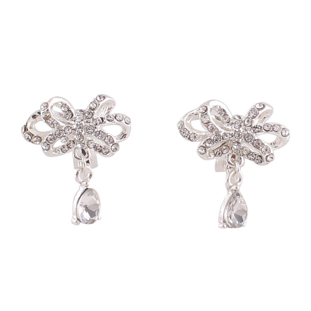 Grace Jun Gold Plated Bowknot Shape Clip on Earrings Non Piercing for Women Ear Clip(Silver Plated)