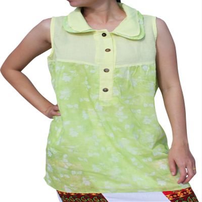 Full Funk Light and Simple Tank Sleeve Summer Shirt, Small, Green Yellow