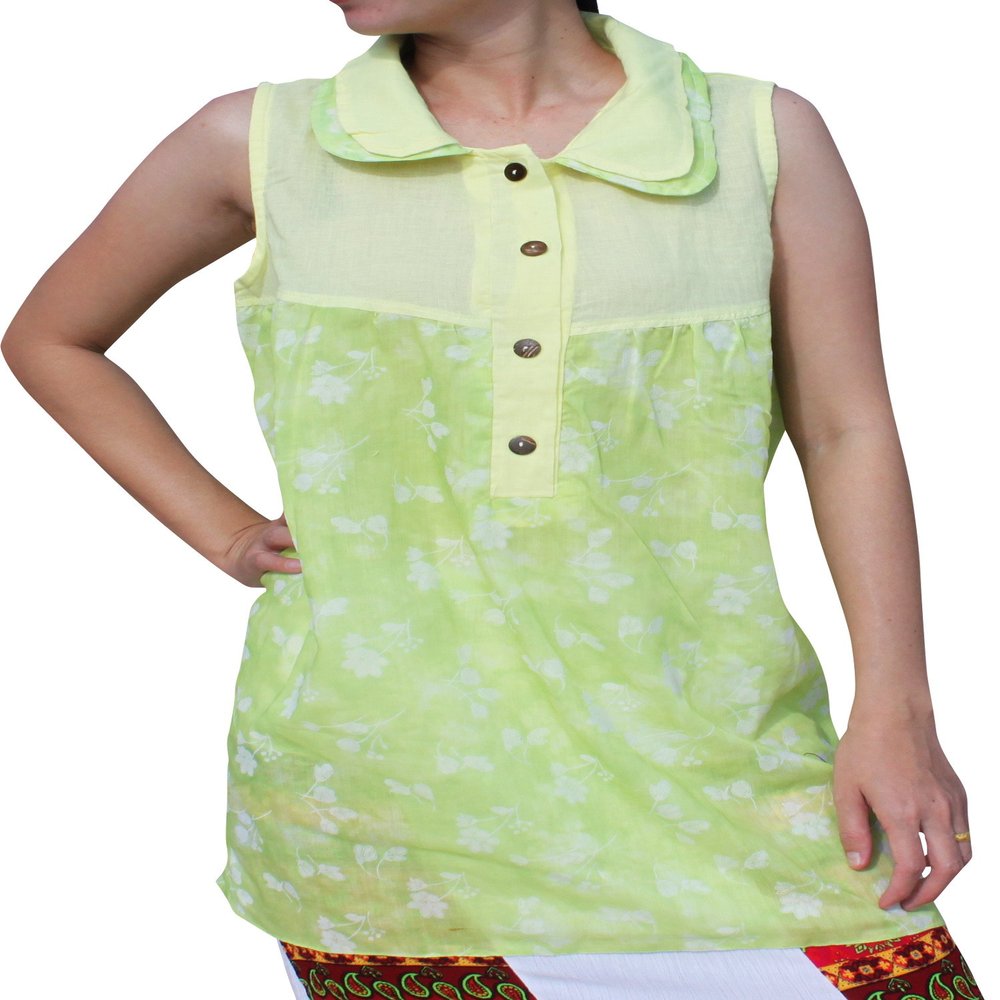 Full Funk Light and Simple Tank Sleeve Summer Shirt, Small, Green Yellow
