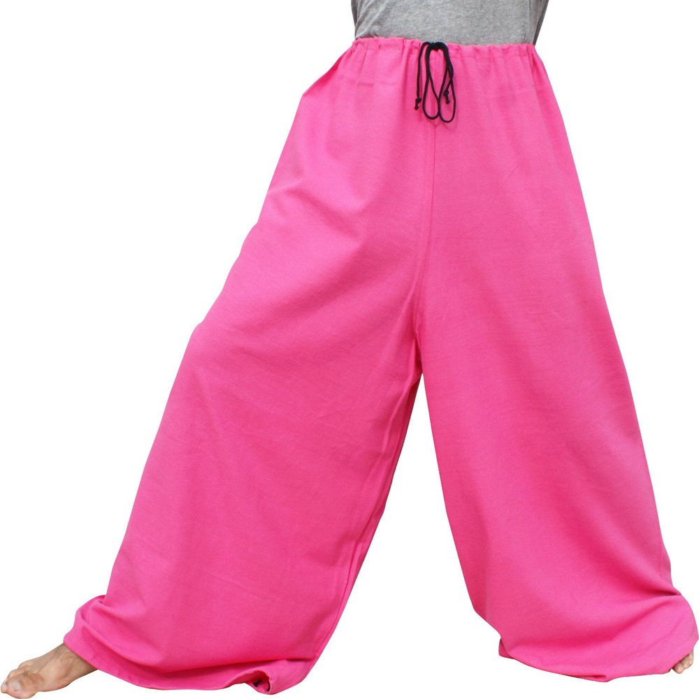 RaanPahMuang Brand Very Wide Straight Cut Baggy Cotton Medieval Pants, Large, Cerise Pink