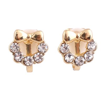 Grace Jun Rhinestone Bowknot Clip on Earrings No Pierced Easy to Wear Cuff Earrings (Bowknot rhinestone)