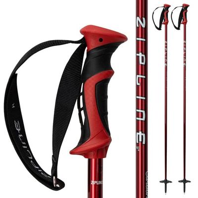 Zipline Blurr 16.0 Graphite Composite Downhill Ski Poles - Lightweight, Freeride All-Mountain, Vibration Dampening (Fire Engine Red, 48" in./122 cm)