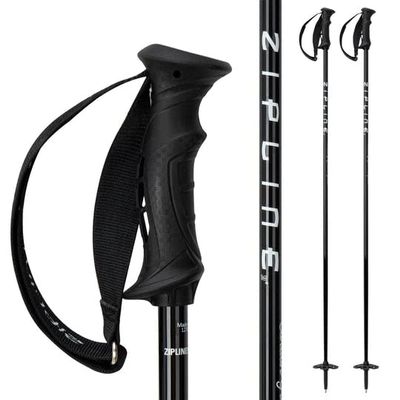 Zipline Blurr 16.0 Graphite Composite Downhill Ski Poles - Lightweight, Freeride All-Mountain, Vibration Dampening (Midnight Black, 52" in./132 cm)