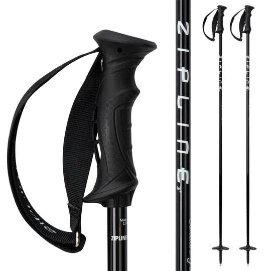 Zipline Blurr 16.0 Graphite Composite Downhill Ski Poles - Lightweight, Freeride All-Mountain, Vibration Dampening (Midnight Black, 52" in./132 cm)