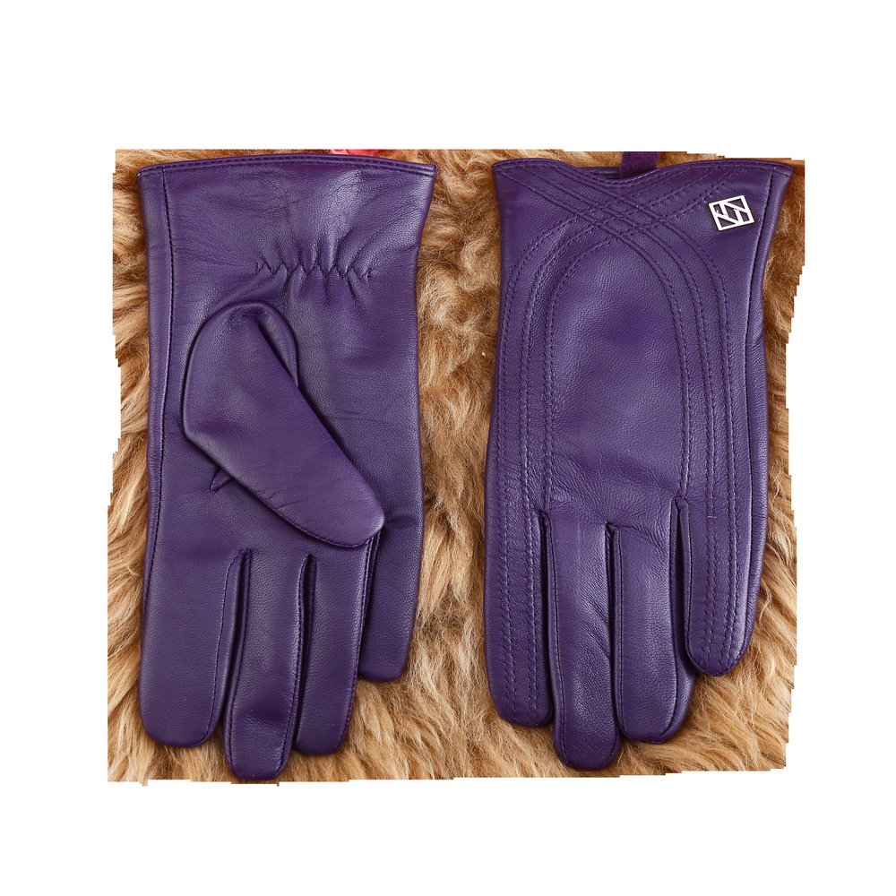 NappaNovum Women's Nappa Leather Gloves Lambskin Gloves Winter Warm Gloves (XL, Purple)