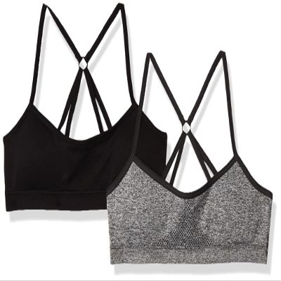 Hanes Big Girl's ComfortFlex Fit Seamless Racerback 2-Pack Bra, Gravey Grey Heather/Black, Large