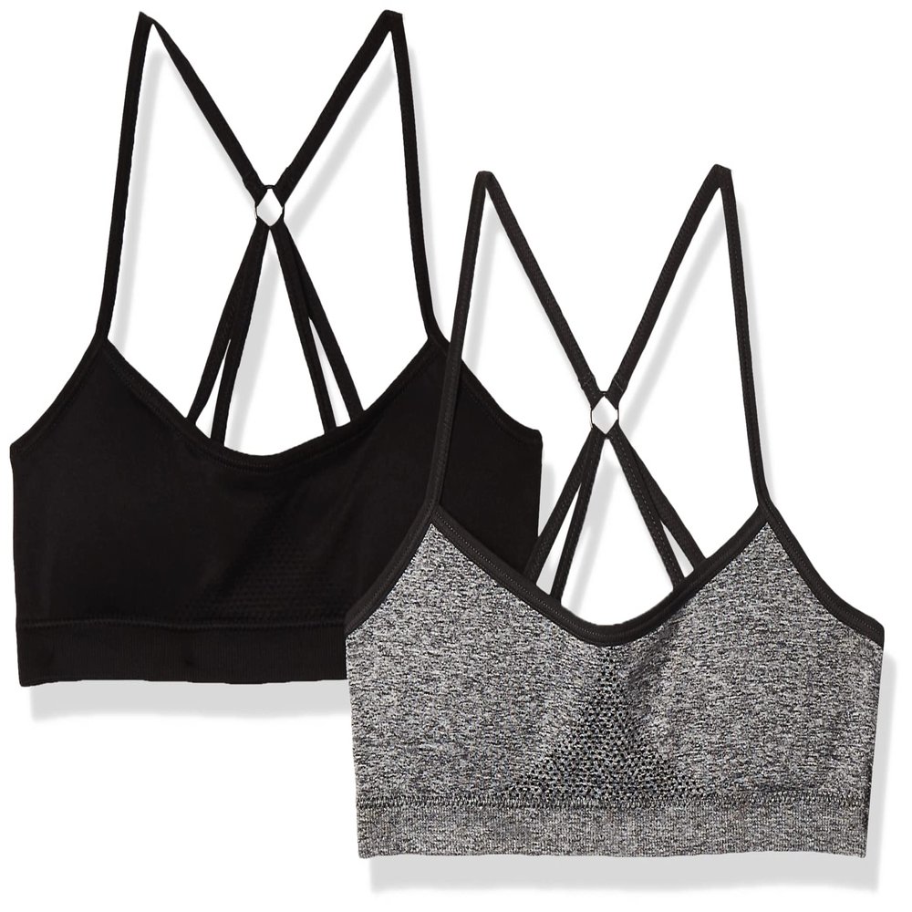 Hanes Big Girl's ComfortFlex Fit Seamless Racerback 2-Pack Bra, Gravey Grey Heather/Black, Large