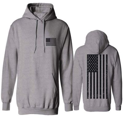 0021. Vintage American Flag United States of America Military us USA Patriotic Style Sweatshirt Pullover Hoodie (Light Gray, Medium)