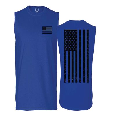 0021. Vintage American Flag United States of America Military us USA Patriotic Style Men's Muscle Tank Sleeveles t Shirt (Royal X Large)