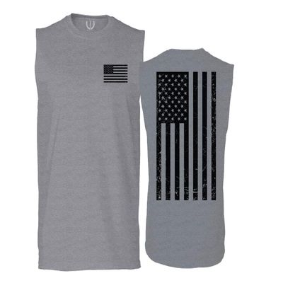 0021. Vintage American Flag United States of America Military us USA Patriotic Style Men's Muscle Tank Sleeveles t Shirt (Light Gray X Large)