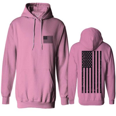 0021. Vintage American Flag United States of America Military us USA Patriotic Style Sweatshirt Pullover Hoodie (Pink, Small)