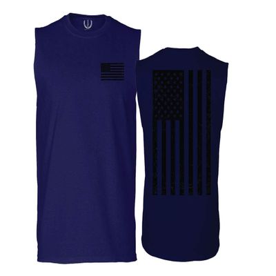 0021. Vintage American Flag United States of America Military us USA Patriotic Style Men's Muscle Tank Sleeveles t Shirt (Navy Small)